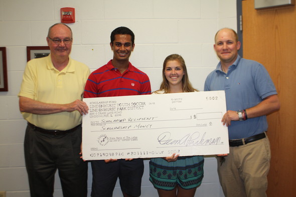 Pictured left to right:  Park Board President Dean Parkman, Sahil Shah, Corryn Smith and Athletic Supervisor, Zac Reimer