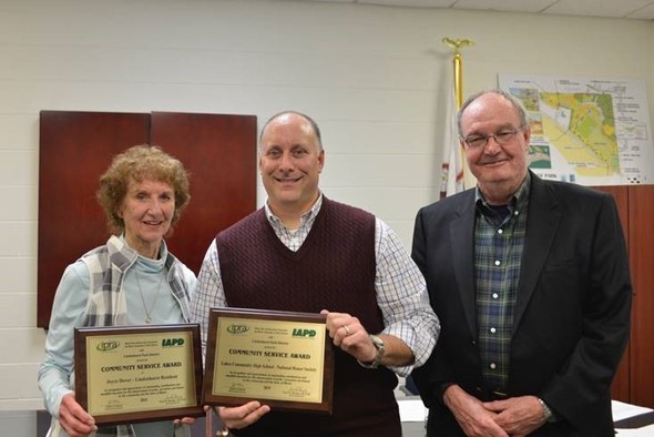 Lindenhurst Resident Joyce Dever, Lakes NHS Advisor Jeff Gutke, and  Park Board President Dean Parkman