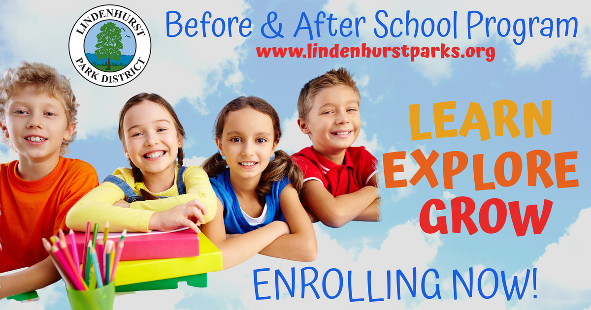 Before & After school program advertisement. Learn, explore, grow. Enrolling now!