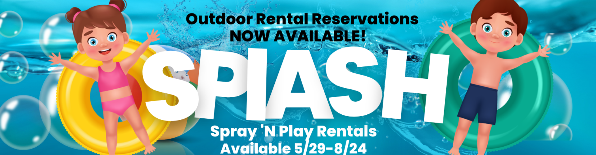 Advertisement for outdoor rental reservations with the word 
